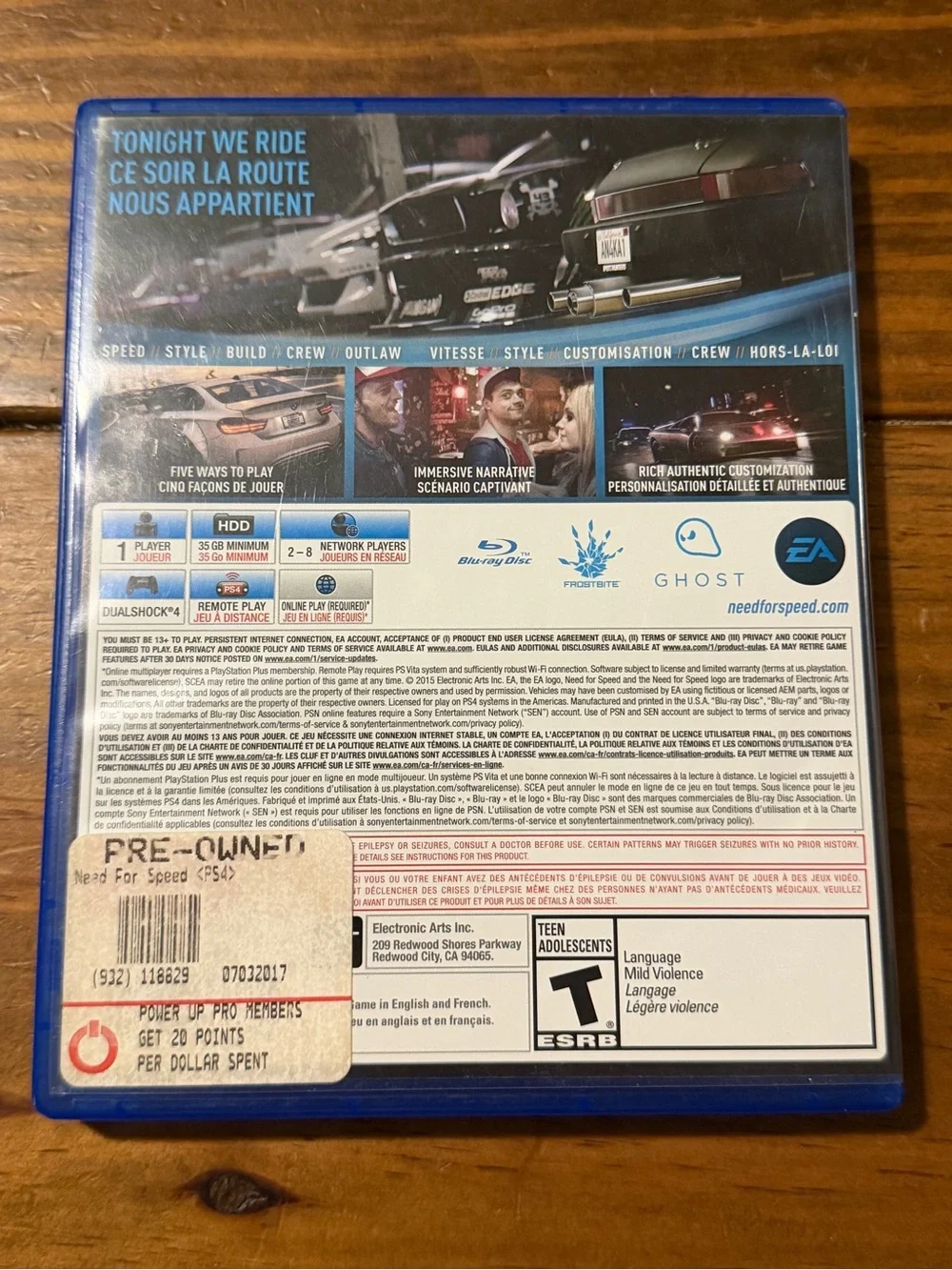 Need for Speed PS4 Video Game Complete with Case and Manual (EA)